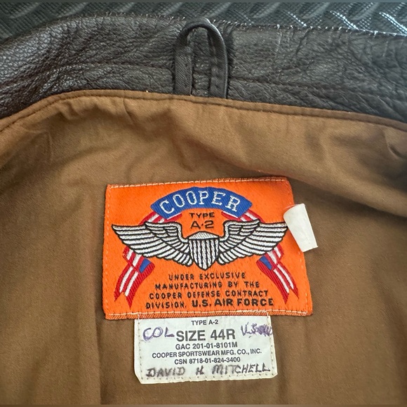 VTG Cooper Type A-2 Flight Pilot Jacket Large 44R US Air Force 100% Goatskin EUC - Picture 8 of 15
